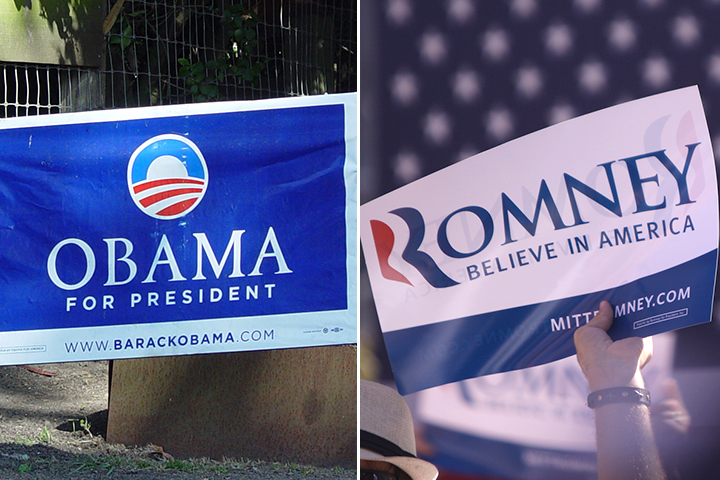 Obama and Romney yard signs