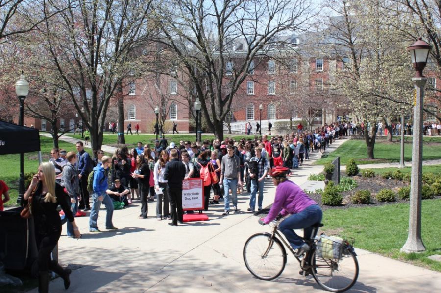 Students line up on the Quad