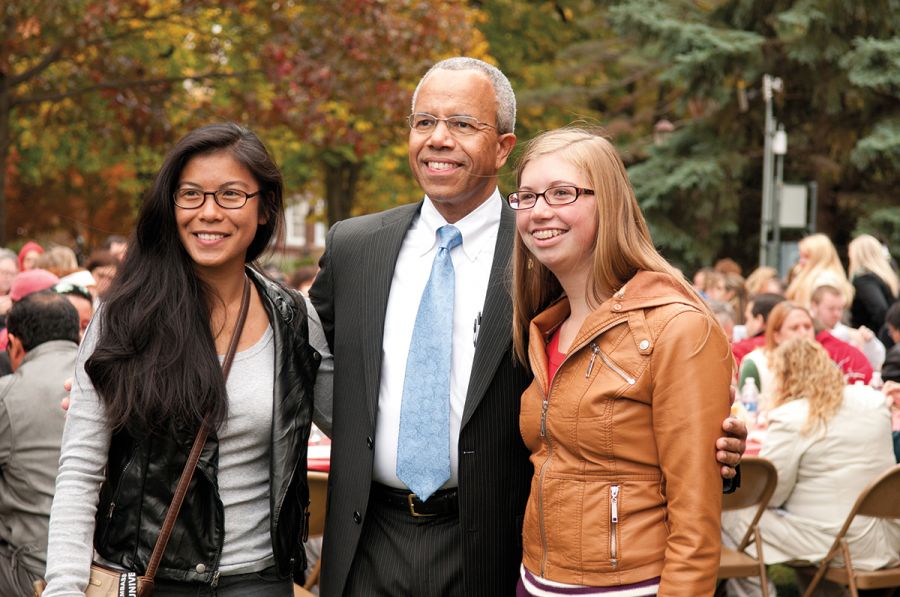 President Bowman with students