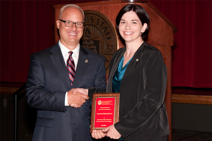 College of Education Dean Perry Schoon (left) with Outstanding Teacher of the Year Award recipient Amanda Quesenberry