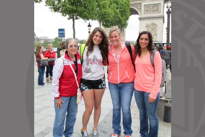 Four Illinois State University students participated this summer in an educational trip to France: Nancy Adams (left), Katrina Schreiner, Melanie Krawczyk, and Melissa Nicole Dickey.