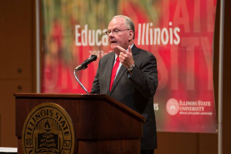 Illinois State President Timothy J. Flanagan at the State of the University on Thursday, October 17, 2013.