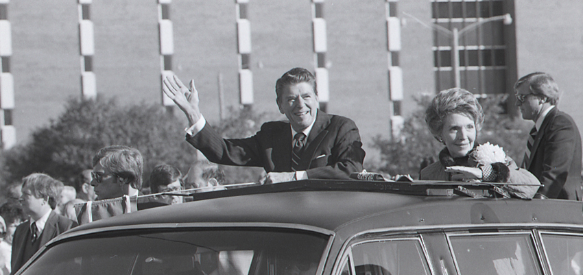 Ronald and Nancy Reagan in the Homecoming parade