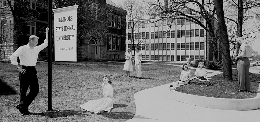 Students on the Illinois State Normal University Quad in 1959