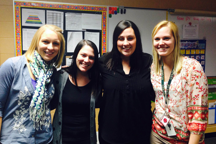 Illinois State University graduates teaching at the Kendall County Special Education Cooperative’s Southbury Elementary School in Oswego, IL. (From left) Julie Tantillo '10, Haley Moroni '12, Colleen Meismer '07, and Maddi Euhus '13.