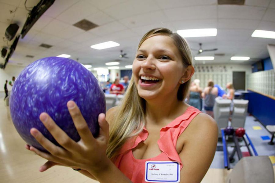 Student with bowling ball