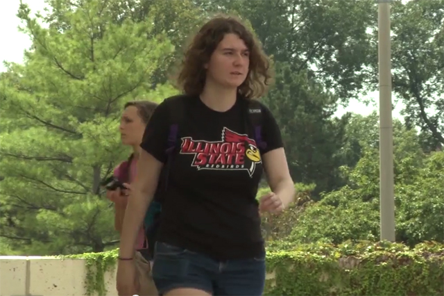 Jessica walks on campus