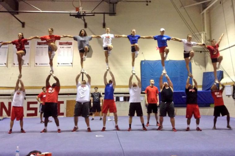 Redbird cheerleading team practices