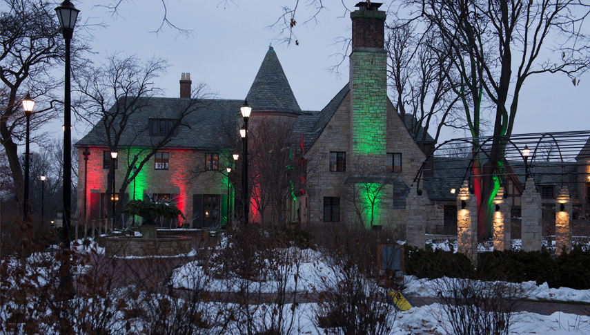 Ewing Manor dressed in its holiday best