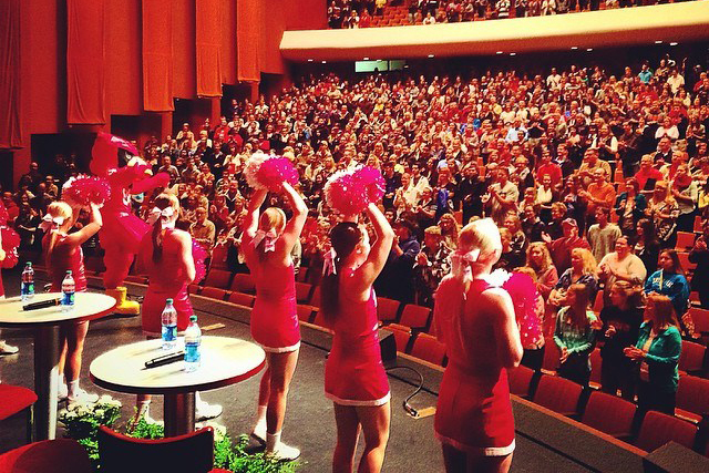 Illinois State cheerleaders greet the crowd