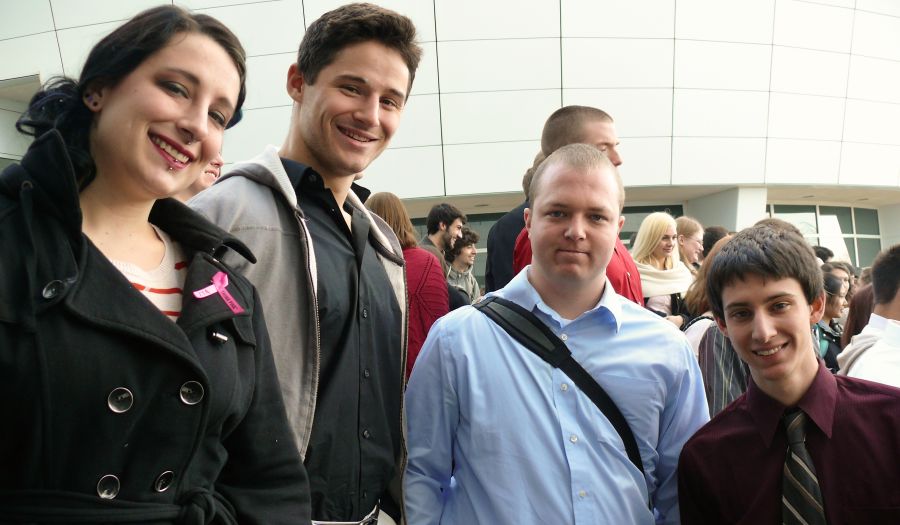 ISU physics students Jamie Svetich, Thomas Esposito, Miles Maggio, and Nick Christensen are shown at Argonne
