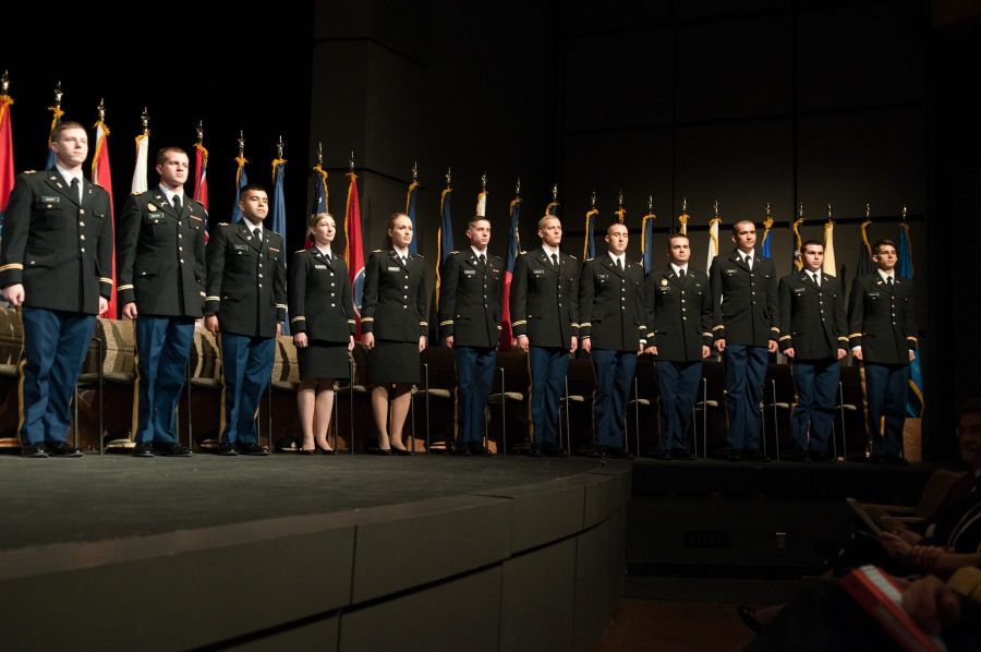 ROTC cadets at a commissioning ceremony