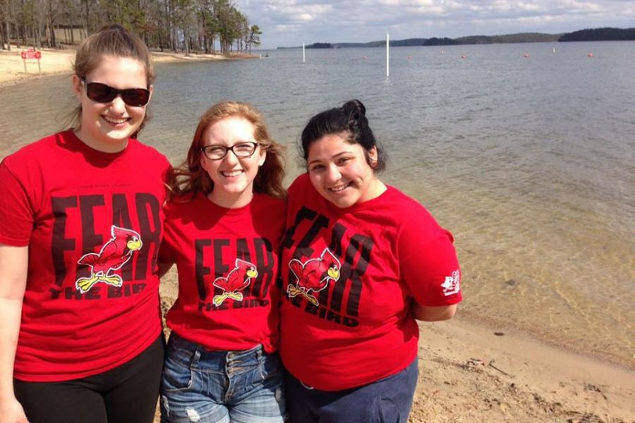 Three students in fear the bird T-shirts