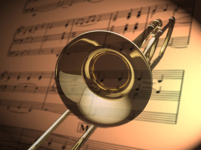 photo of a trombone and sheet music