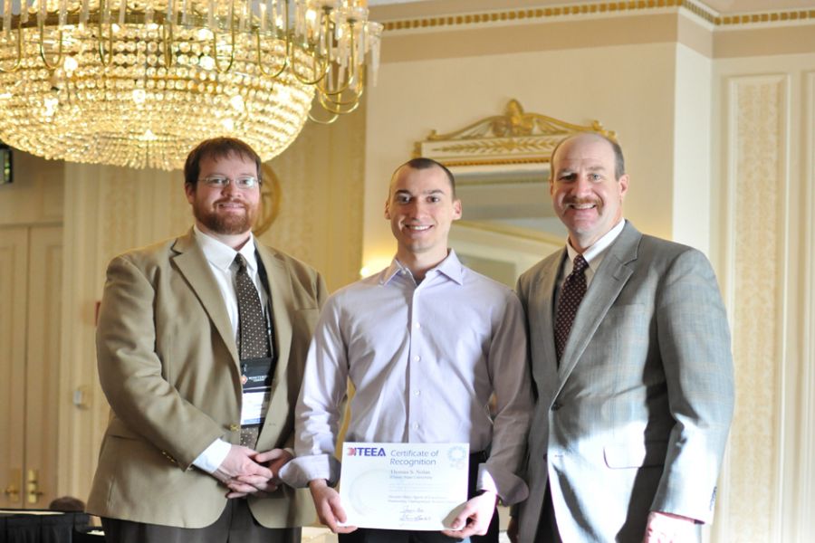 Technology Professor Josh Brown (left), Thomas Nolan, and Technology Professor Chris Merrill standing