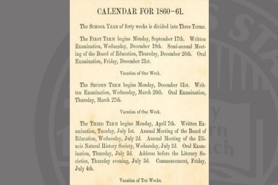 The Illinois State Normal University academic calendar for 1860–1861, from the 1860 course catalog.