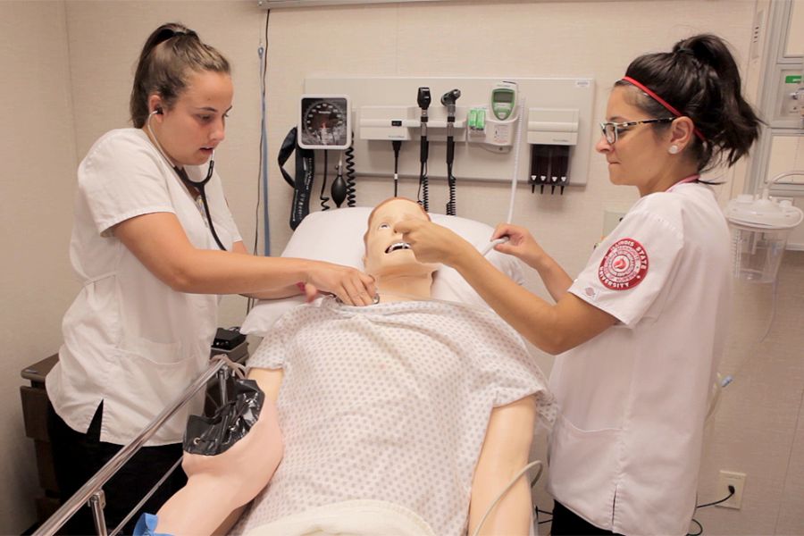 students work with a patient simulator