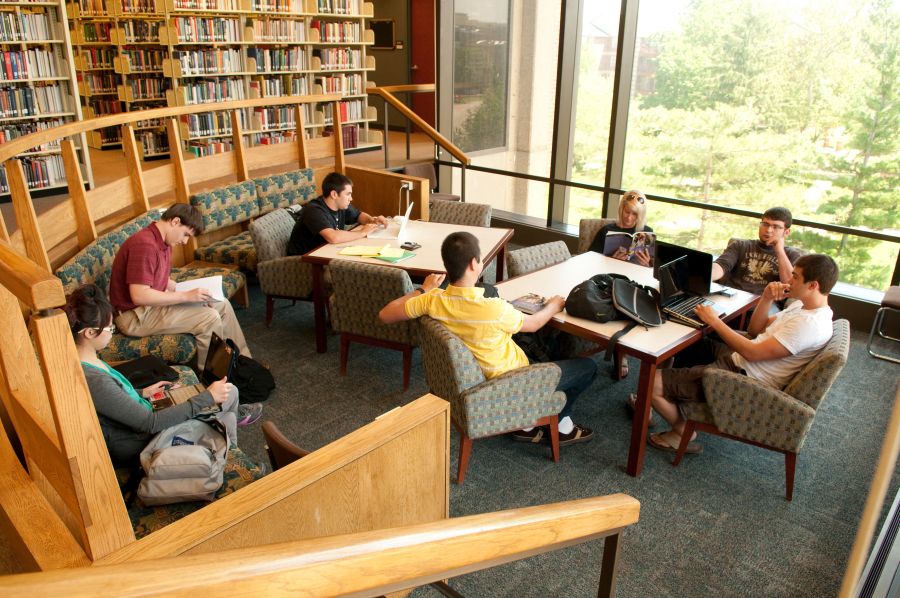 students work inside Milner Library