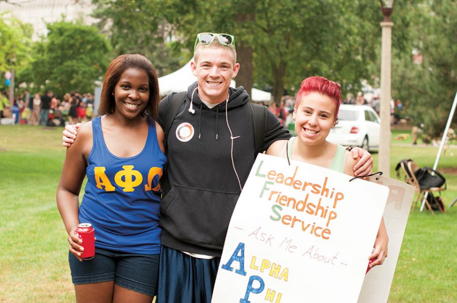 Students in fraternities and sororities pose