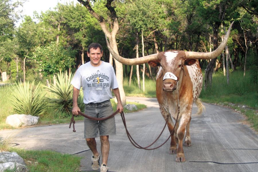 Floyd Hoelting with a cow