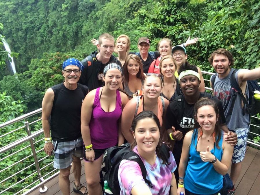 Students at La Fortuna Waterfall in Costa Rica.