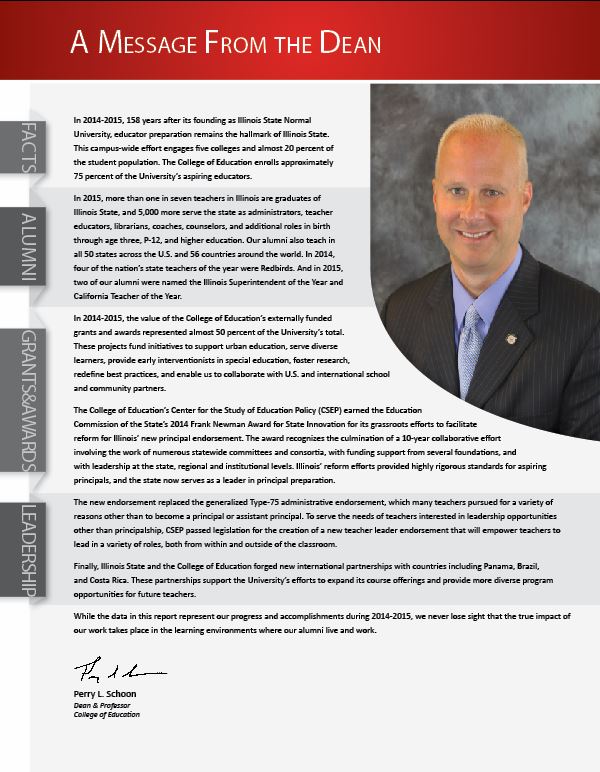 Message from the Dean for the College of Education's 2015 Annual Report