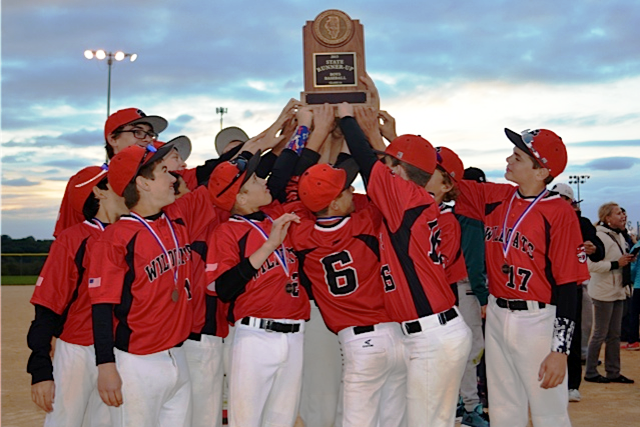 Metcalf baseball celebrates their second place finish in the state tournament.
