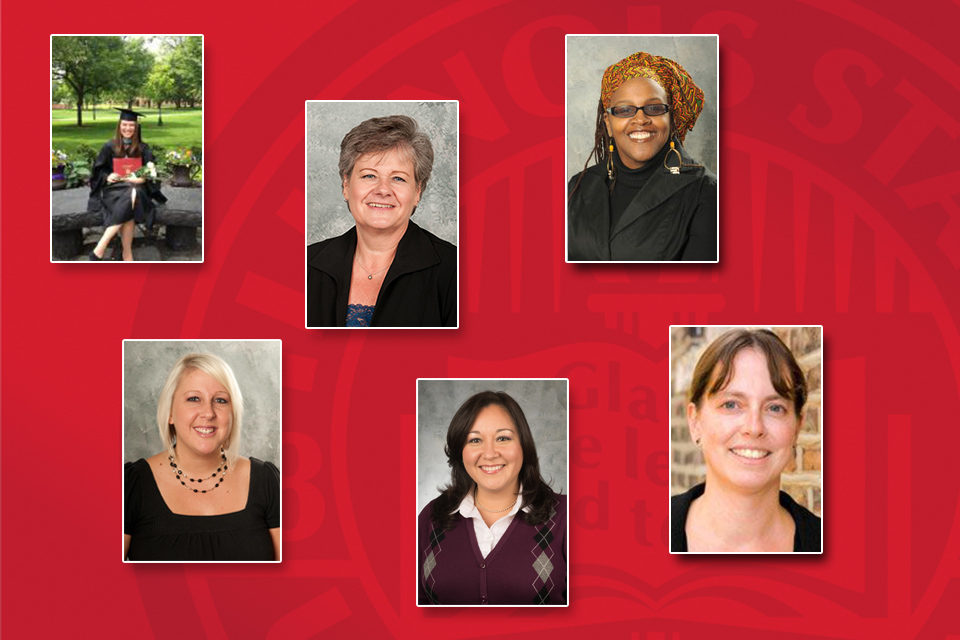 Six College of Education faculty and staff members received Founders Day awards by the University. (From left) Sarah Dolan, April Mustian, Maureen Smith, Yojanna Cuenca-Carlino, Pamela Hoff, and Jennifer O'Malley.