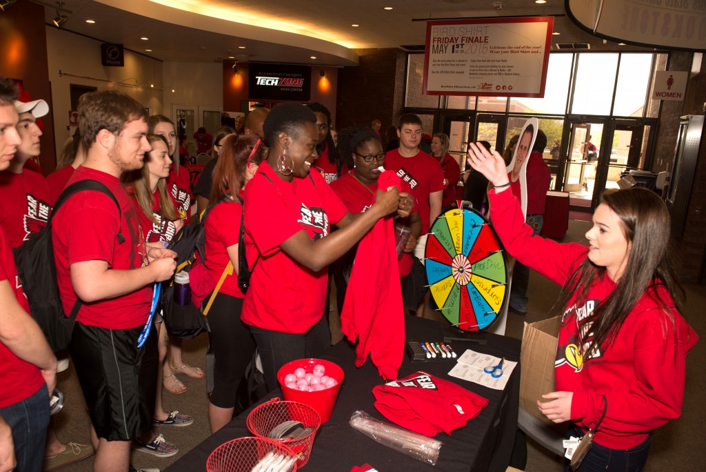 Students spin the prize wheel