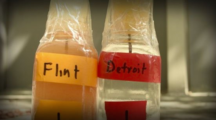image of water from Flint next to water from Detroit