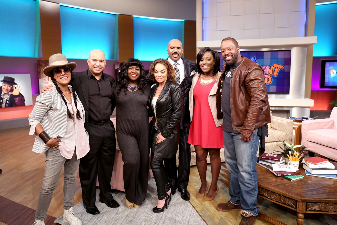 Natilie Williams with cast of A Different World and Steve Harvey