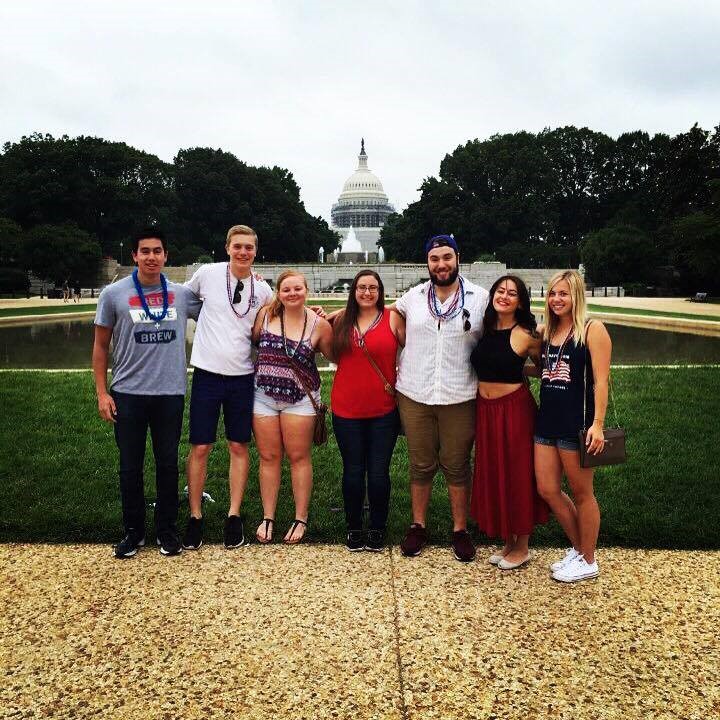 Students pose on the National Mall
