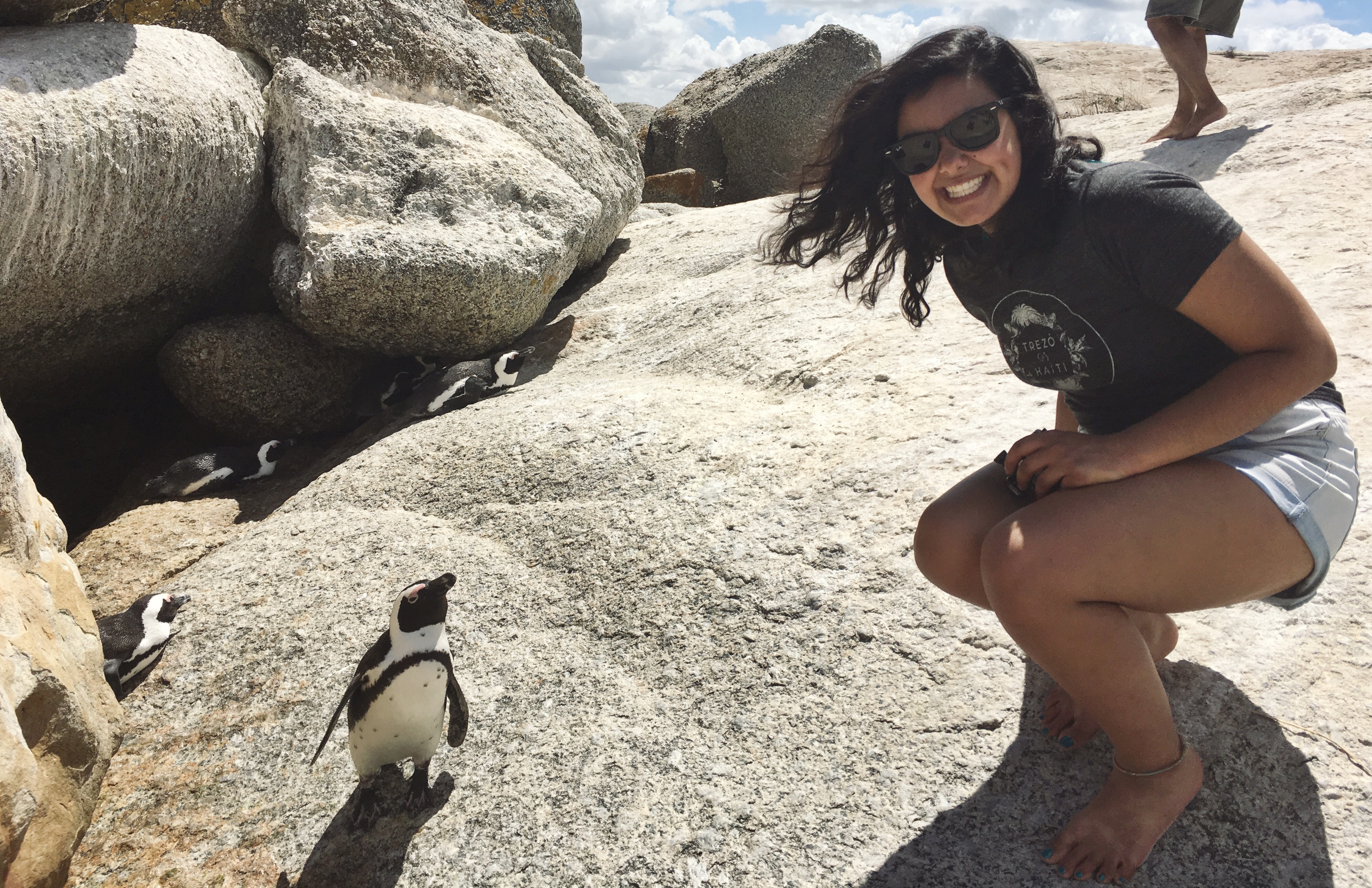 Student with penguins