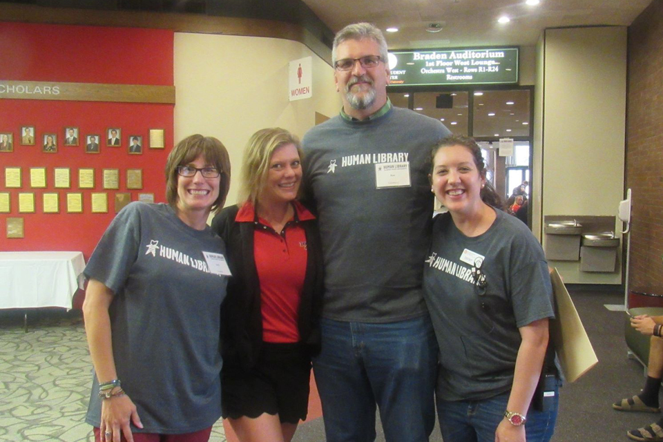 A/P Council members (from left to right) Heidi Verticchio, Stephanie Duquenne, Ron Gifford, and Emily Vigneri at volunteer at Human Library.