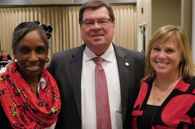 image of President Larry Dietz (center) with 2916 SECA Co-Chairs Judi Khalilallah (left) and Shelly Braxton.