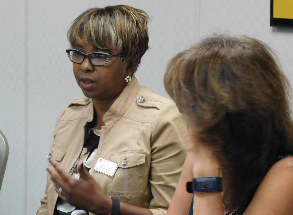 Wilma Bates of the Campus Climate Task Force makes a point at a recent meeting.