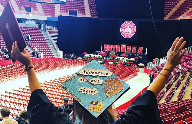student mortarboard at winter commencement