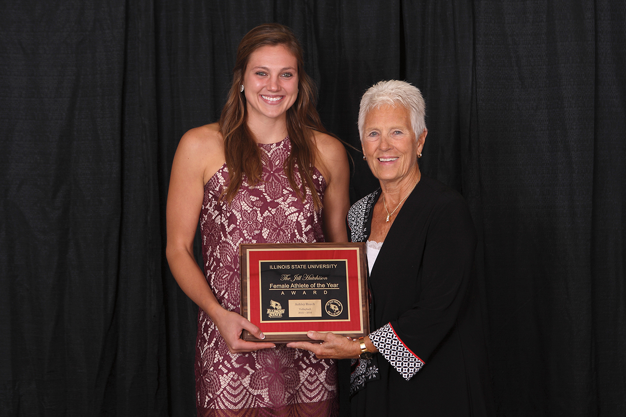 Jill Hutchison presents Ashley Rosch with the Jill Hutchison Female Athlete of the Year award.