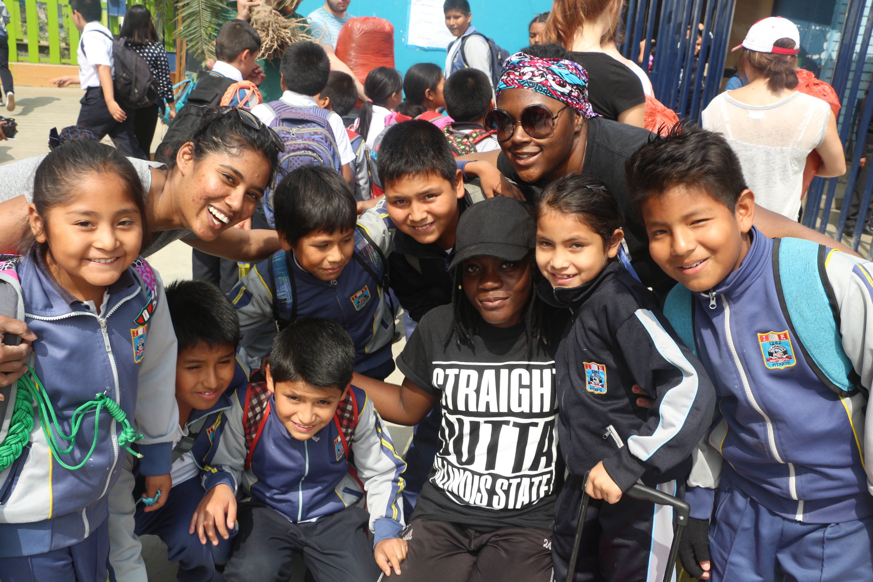 Jessica White poses with group in Peru