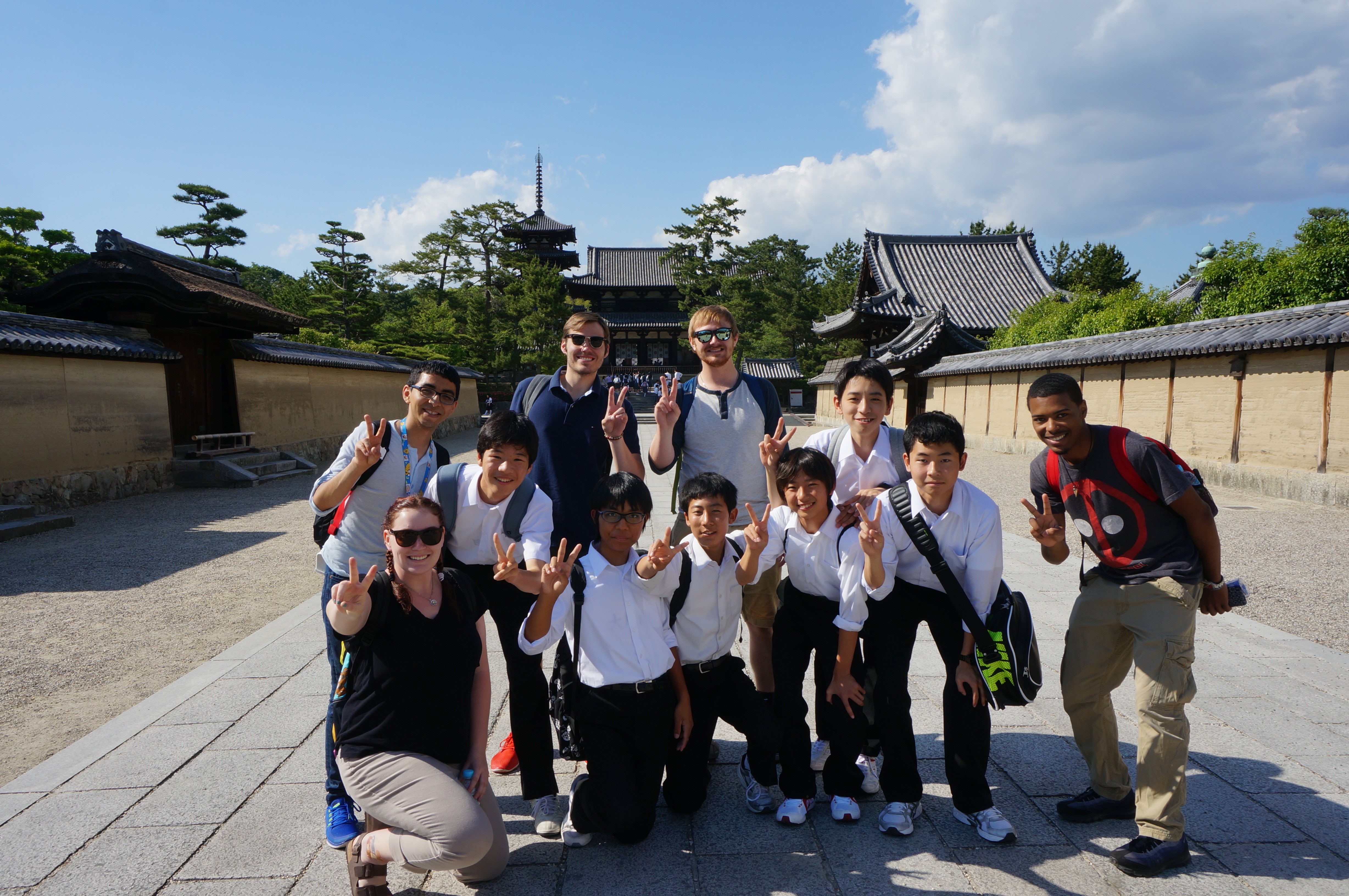 ISU geography students with local junior high students at Horyuji Temple near Nara. This temple is considered to be the oldest wooden structure on Earth, with tree-ring data putting its construction at more than 1300 years ago.