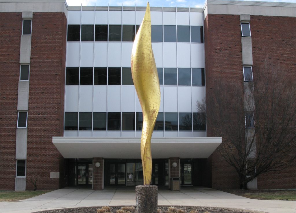 An image of the sculpture in front of Stevenson Hall.