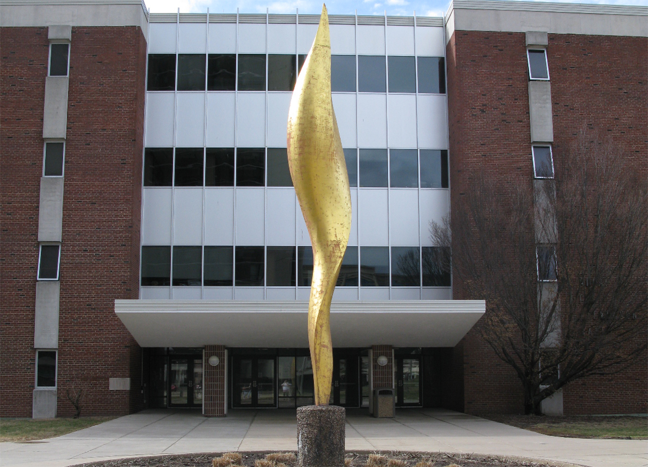 An image of the sculpture in front of Stevenson Hall.