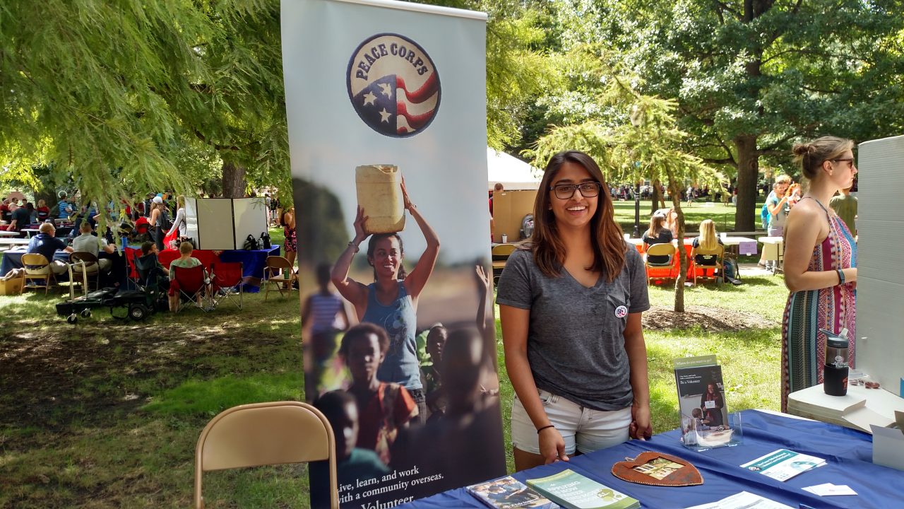 Jyoti Gohil at the Peace Corps table for Festival ISU.