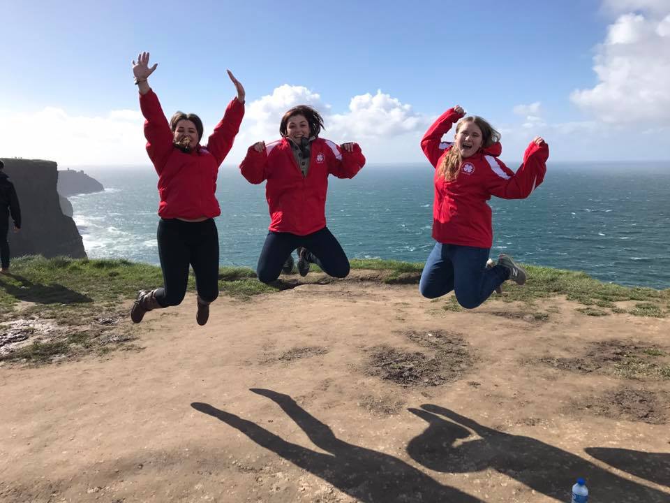 Students on an Irish cliff