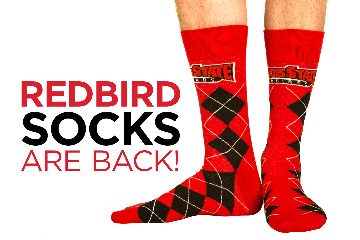 2017 black and red argyle socks with Illinois State logo on top across the front.