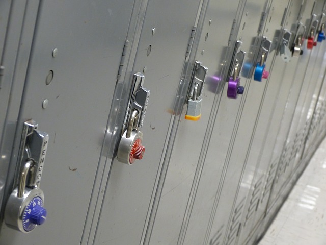 K-12 lockers with colorful locks