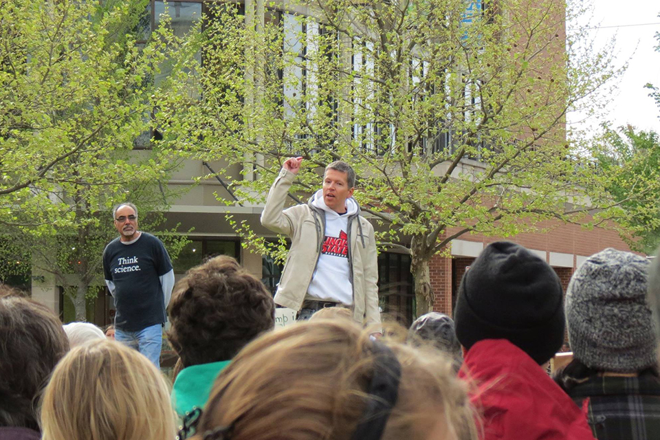 Wolfgang Stein speaking at the March for Science in Normal
