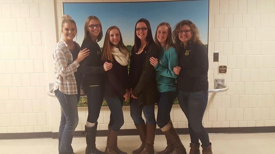 Members of the Sigma Alpha executive board from left to right: Hailey Holder (Rush chair), Bryanna Fesser (treasurer), Amanda Diesburg (first vice president), Ashley Hauptman (president), Susie Thompson (second vice president), and Sarah Kilver (secretary).