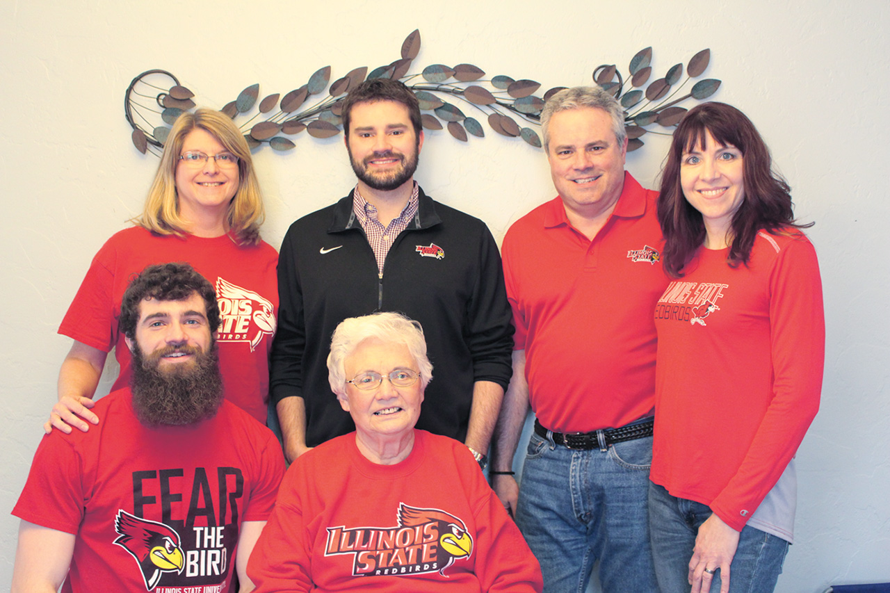 Members of the Raycraft family who are Redbirds include Lucas and Barbara, seated. Standing, from left, are Laura, Adam, Jim and Dawn.
