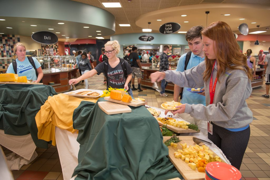 Students select their food at Local Foods dinner